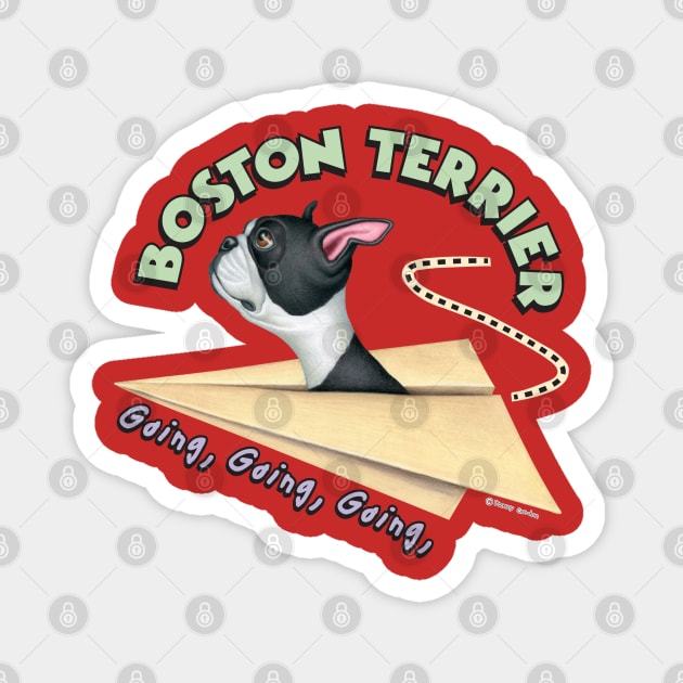 funny cute dog Boston Terrier Going Places in classic plane for mom and dad gift Magnet by Danny Gordon Art