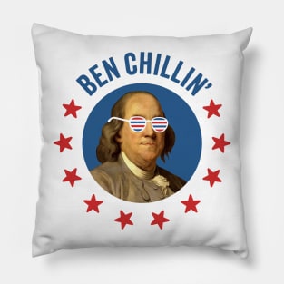 Ben Chillin' - Retro Ben Franklin with Patriotic 4th of July Sunglasses Pillow