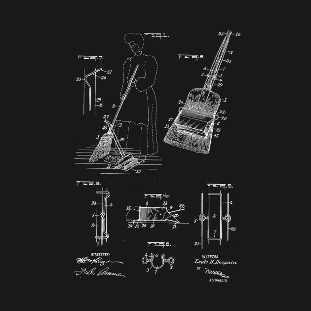 broom dust pan Vintage Patent Drawing by TheYoungDesigns