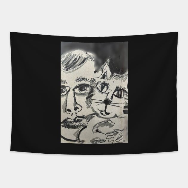 Kitty cat and Boy Tapestry by Kater