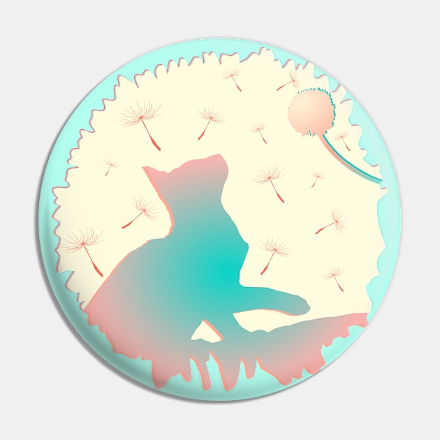 Playful Kitten Dandelion Color Silhouette Pin by MadLils