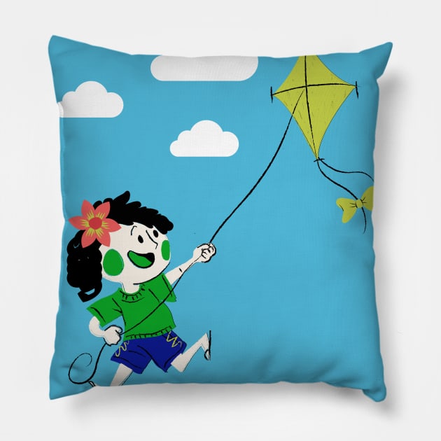 A Cute Girl Flying Kite Pillow by aybe7elf