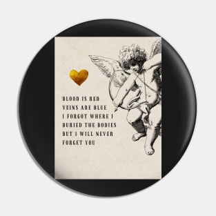 Funny Roses are Red Poem Gothic Valentines Cherub and Gold Heart Pin