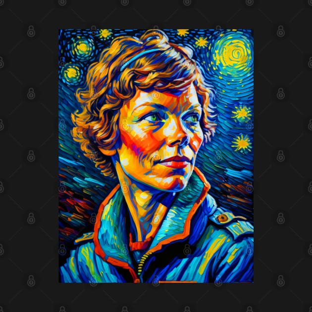 Amelia earhart in starry night by FUN GOGH