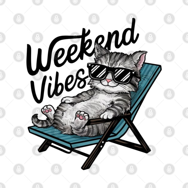 One design features a cool and comfortable kitten wearing sunglasses, casually lounging on a beach chair. (3) by YolandaRoberts