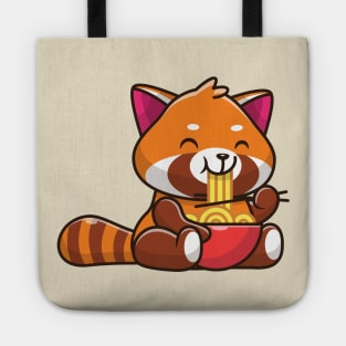 Cute Red Panda Eating Noodle Cartoon Tote