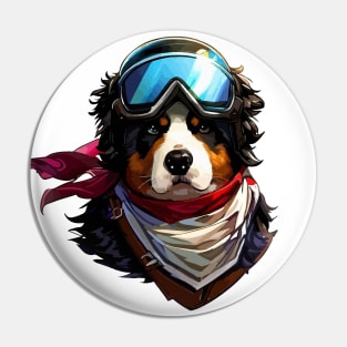 Cute Bernese Mountain Dog Adventurer Portrait Pin