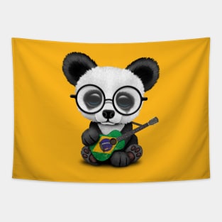 Baby Panda Playing Brazilian Flag Guitar Tapestry