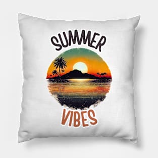 Summer Vibes Vintage Tropical Sunset Pillow