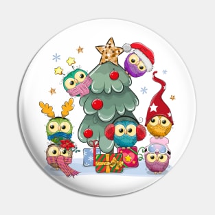 Cute Christmas tree with little colorful owls sitting on it Pin