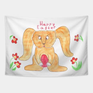 Happy Easter. Cute Easter bunny for kids and adults. Festive design for the whole family. Cartoon character Tapestry