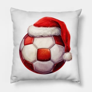 Christmas Soccer Ball in Santa Hat Pillow