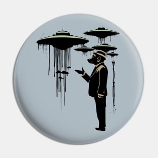 The Dogs in Black: Sci Fi UFO Surrealism Pin