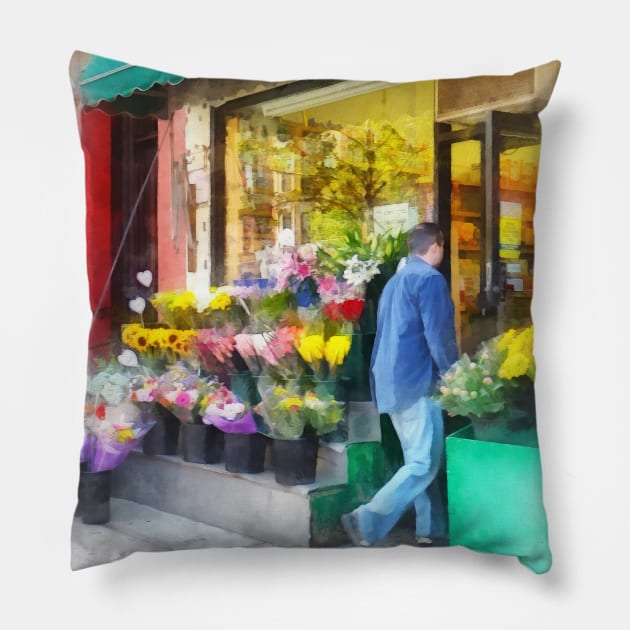 Hoboken NJ - Neighborhood Flower Shop Pillow by SusanSavad