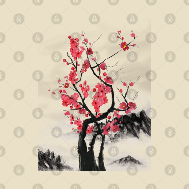 Cherry tree sumie by MCAshe spiritual art 