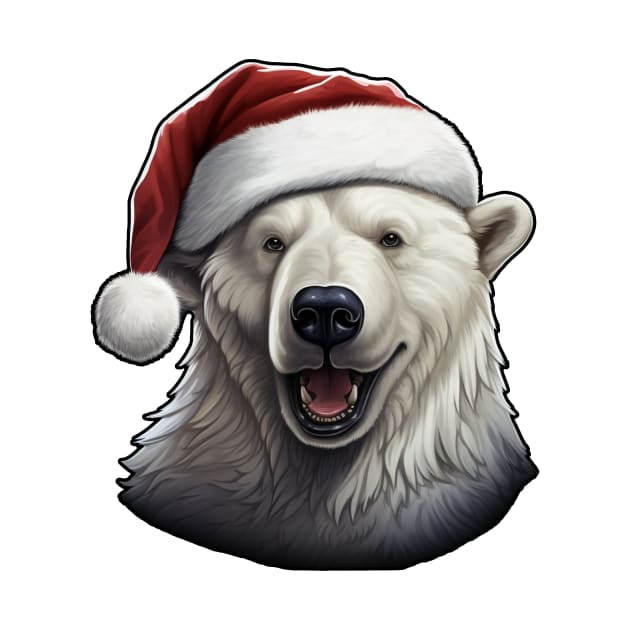 Adorable Polar Bear Wearing a Santa Claus Hat by PitubeArt