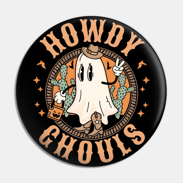 Howdy Ghouls Western Halloween Ghost Spooky Season Retro Pin by OrangeMonkeyArt