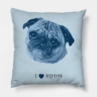 Dogs - Pug blue Pillow