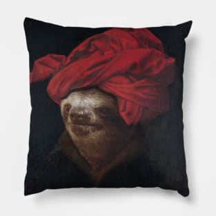 Portrait of a Sloth in a Red Turban - Sloth Portrait Pillow