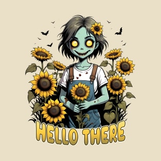 Hello There - Cute Zombie in Sunflowers T-Shirt