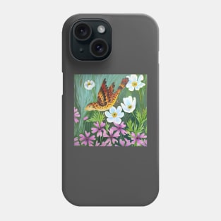 Bird in Anemones  Watercolor Illustration Phone Case