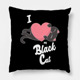 I Heart My Black Cat cute kawaii love Pillow