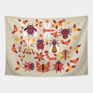 Funny insects with flowers and leaves Tapestry