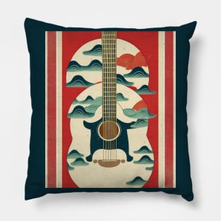 Acoustic Guitar Japanese Style Abstract Artwork Pillow