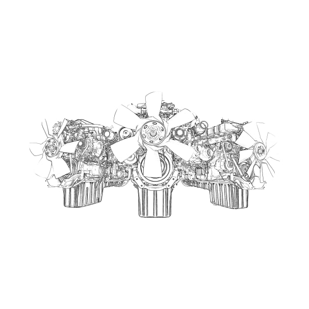 V8 Engine Trio Wireframe by Auto-Prints