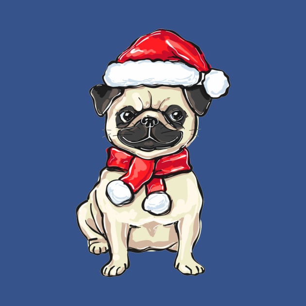 Funny Christmas pug dog in Santa hat by amramna