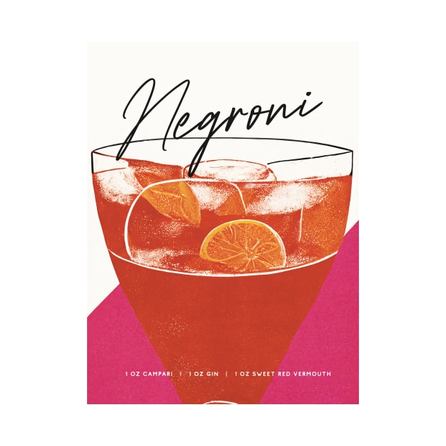 Negroni Retro Poster Orange Pink Bar Prints, Vintage Drinks, Recipe, Wall Art by BetterManufaktur
