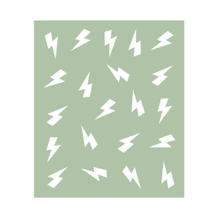 Sage Green and White Lightning, Thunder, Bolts Pattern T-Shirt