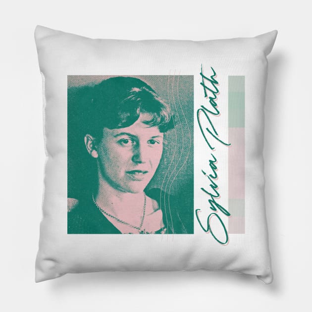 Sylvia Plath / Retro Style Duotone Fan Design Pillow by unknown_pleasures