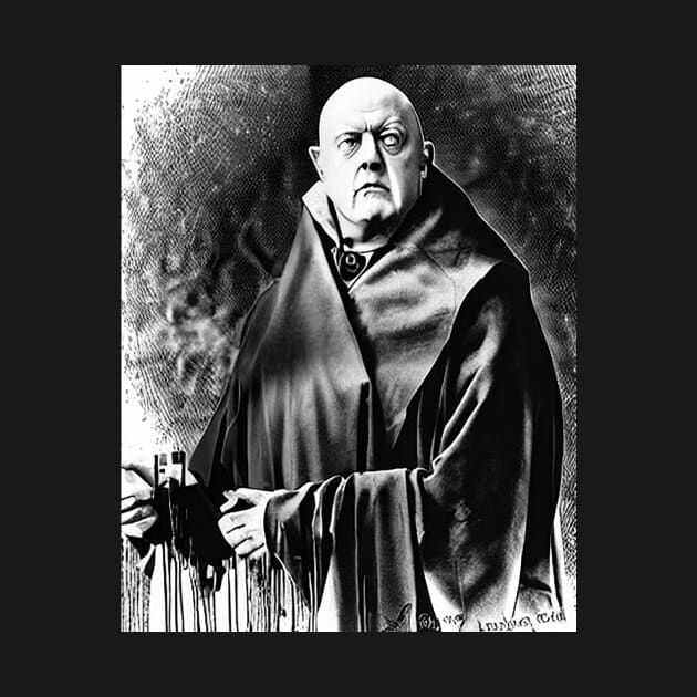 Aleister Crowley The Great Beast of Thelema Black and White Drawing as Old Wizard by hclara23