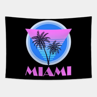 Vintage Miami Florida Palm Tree Sunset Graphic Cool Beach Tapestry