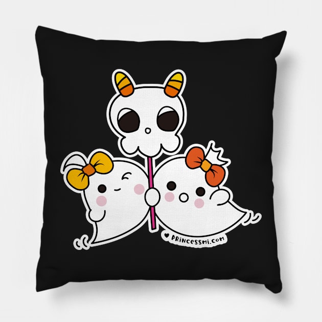 two ghosts cute spooky, cute skull ghost illustration Pillow by princessmi-com