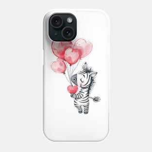 Valentine Zebra Holding Heart Shaped Balloons Phone Case