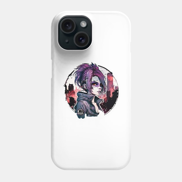 Cyber Punk Girl on Night City Background Phone Case by MK3