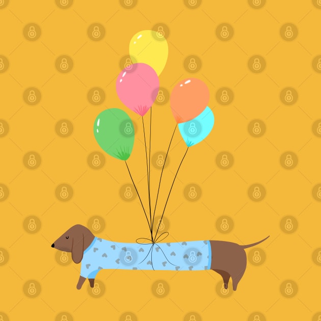 Sausage Dog With Balloons by Lizzamour