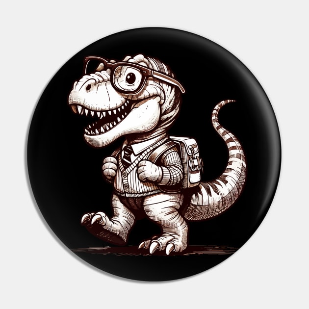 Cute black and white Tyarannosaurus Go To School Pin by TomFrontierArt