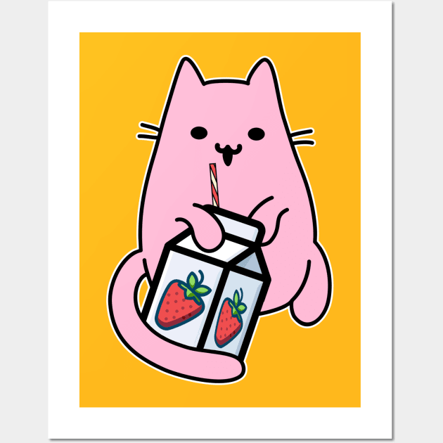 Cat Drinking Strawberry Milk Poster for Sale by DoseOfKawaii