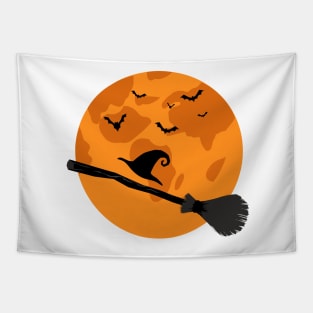 Halloween For Family Broom Witch Hat black and orange Tapestry