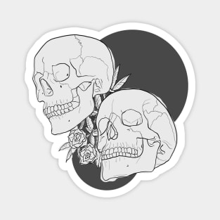 Love and Death - Skulls and Roses in White and Black Magnet