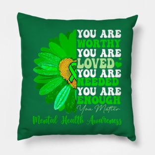 Motivational Support Warrior Mental Health Awareness, Green Ribbon Pillow