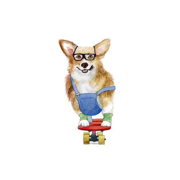 Hipster corgi skater by argiropulo