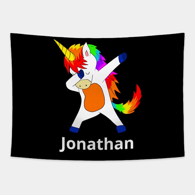 Jonathan First Name Personalized Dabbing Unicorn Tapestry by chuhe86