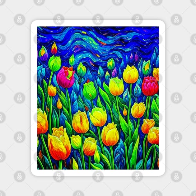 Tulips Van Gogh Style Magnet by HolidayBug