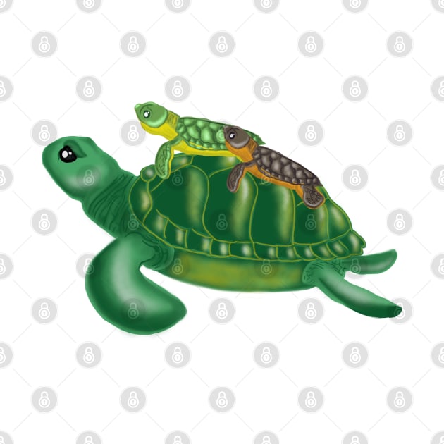 A big turtle with babies on his back by Tigra