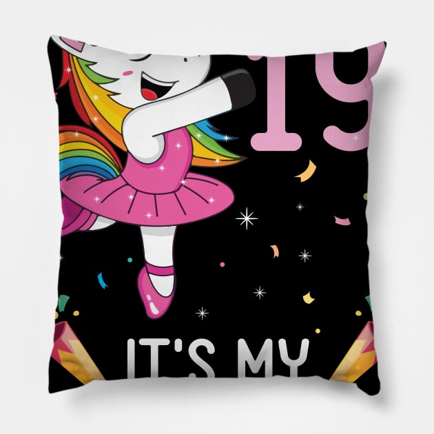 Happy Unicorn Dancing Congratulating 19th Time It's My Birthday 19 Years Old Born In 2002 Pillow by bakhanh123