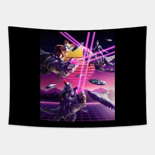 Space Shark Lizard Corgi Alien On Laser Dinosaur Tapestry